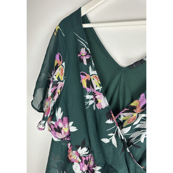 *Flawed Torrid Midi Chiffon Wrap Dress Green Floral Missing Belt Plus Size 1 1X - Picture 5 of 15